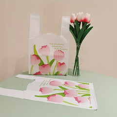 50pcs Tulip Shopping Bags With Handles Disposable Grocery Bags