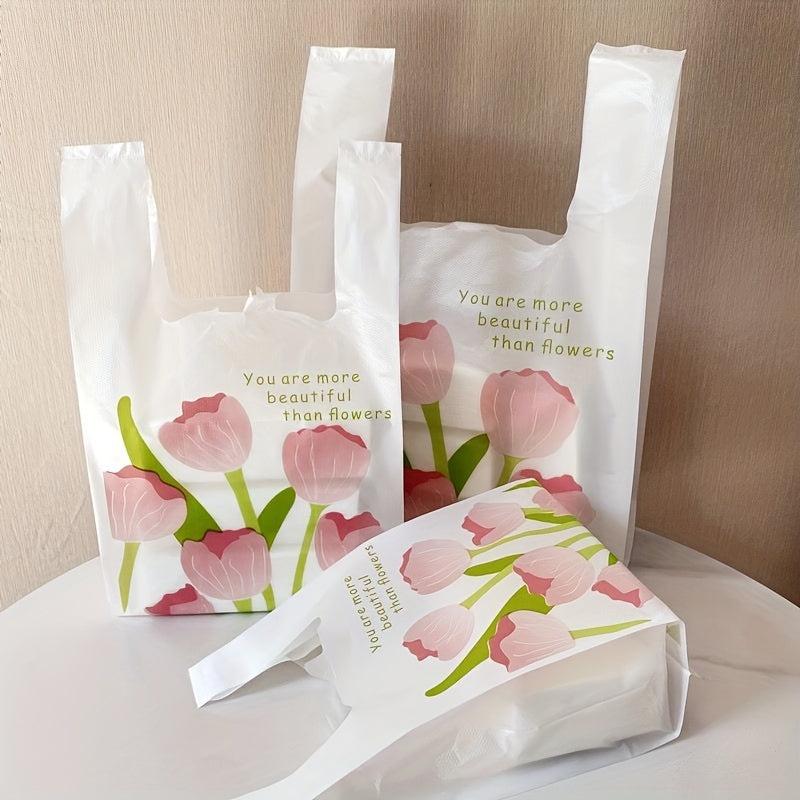 50pcs Tulip Shopping Bags With Handles Disposable Grocery Bags