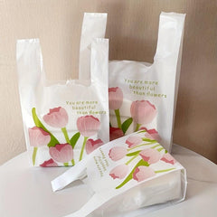 50pcs Tulip Shopping Bags With Handles Disposable Grocery Bags