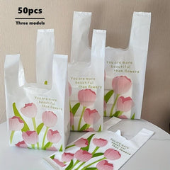 50pcs Tulip Shopping Bags With Handles Disposable Grocery Bags