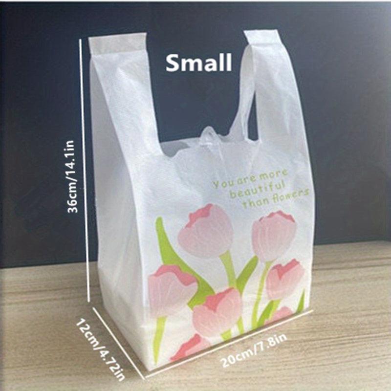 50pcs Tulip Shopping Bags With Handles Disposable Grocery Bags