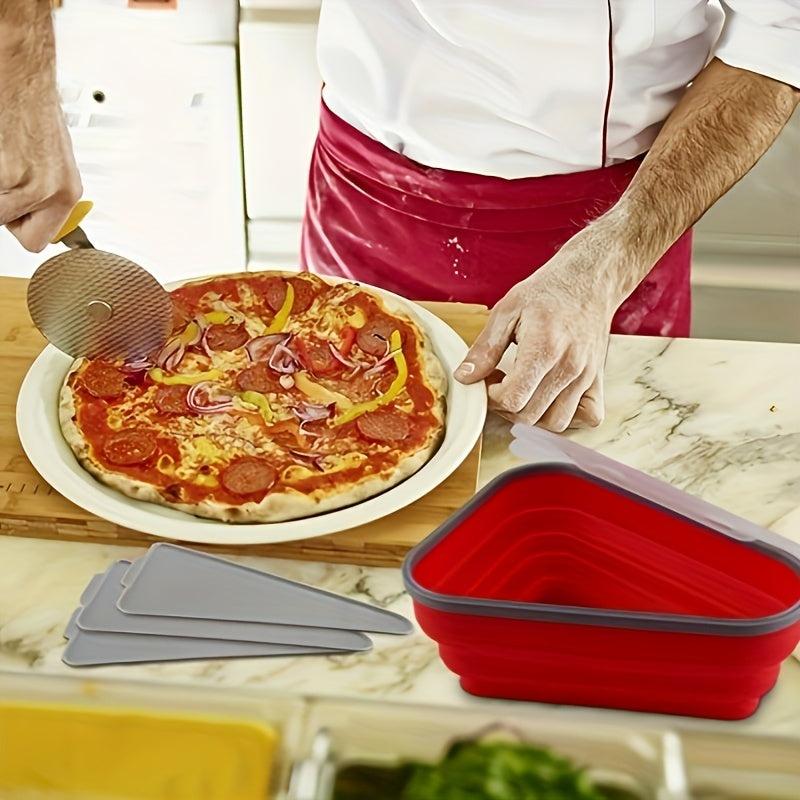 Pizza Storage Container w/ 5 Microwavable Trays Expandable Silicone Slice Keeper