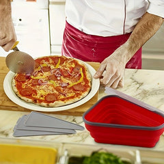Pizza Storage Container w/ 5 Microwavable Trays Expandable Silicone Slice Keeper