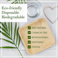 Compostable Square Palm Leaf Plate Set - Eco Friendly Bamboo Plates