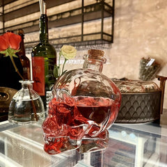 Skull Decanter Crystal Glass Liquor Bottle with Wooden Stopper