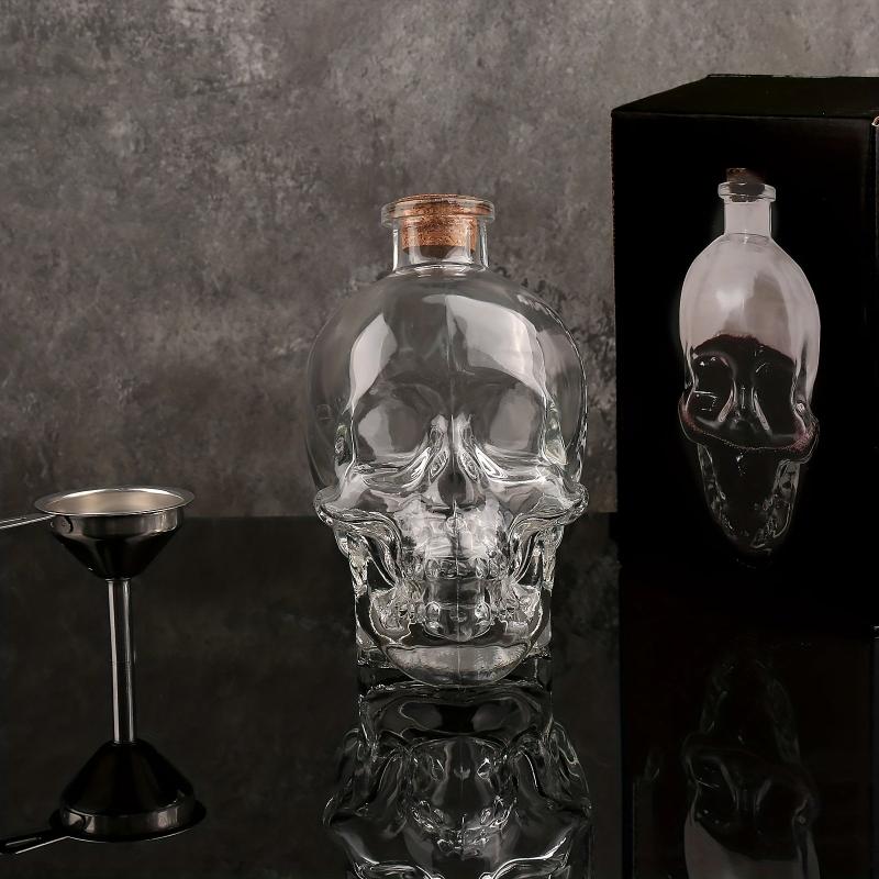 Skull Decanter Crystal Glass Liquor Bottle with Wooden Stopper