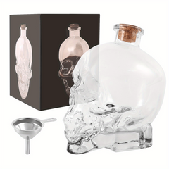 Skull Decanter Crystal Glass Liquor Bottle with Wooden Stopper
