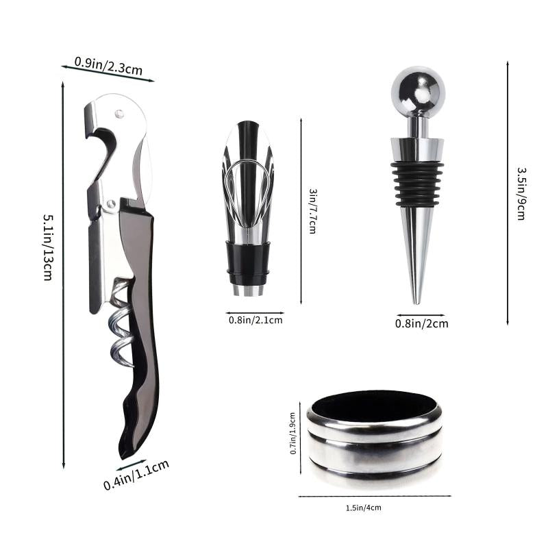 Wine Bottle Opener Set with Stainless Steel Opener, Stopper, Aerator Pourer