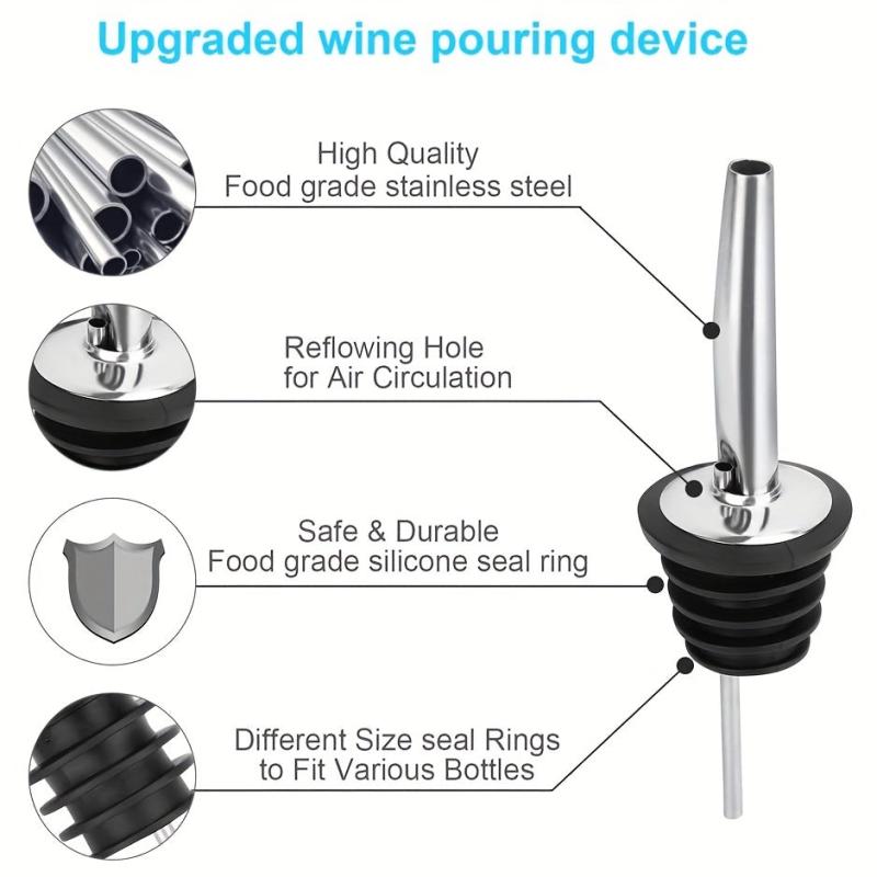 4 Pcs Stainless Steel Liquor Pourers with Dust Caps for Wine and Liquid Pouring