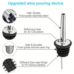 4 Pcs Stainless Steel Liquor Pourers with Dust Caps for Wine and Liquid Pouring