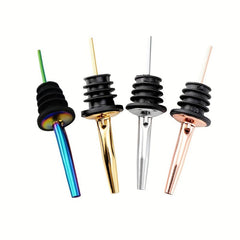 4 Pcs Stainless Steel Liquor Pourers with Dust Caps for Wine and Liquid Pouring