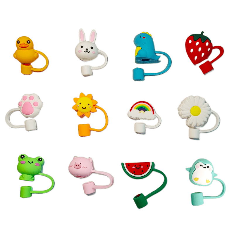 12pcs Straw Lids Reusable Silicone Drinking Straw Cover for 6-8mm Straws