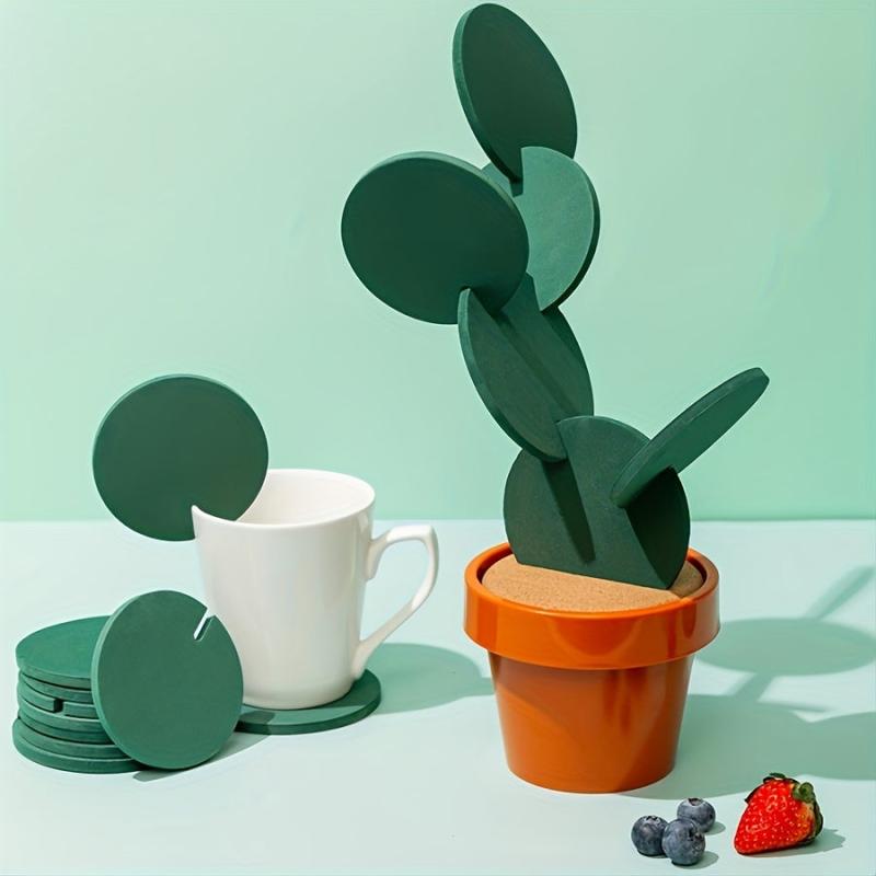 Cactus Coasters Set with Flowerpot Holder