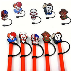 5pcs Horror Straw Hats Skeleton Clown Straw Lids Reusable Straw Lids