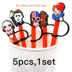 5pcs Horror Straw Hats Skeleton Clown Straw Lids Reusable Straw Lids
