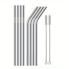 10pcs Reusable Stainless Steel Metal Straw Long Drinking Straws Dishwasher Safe