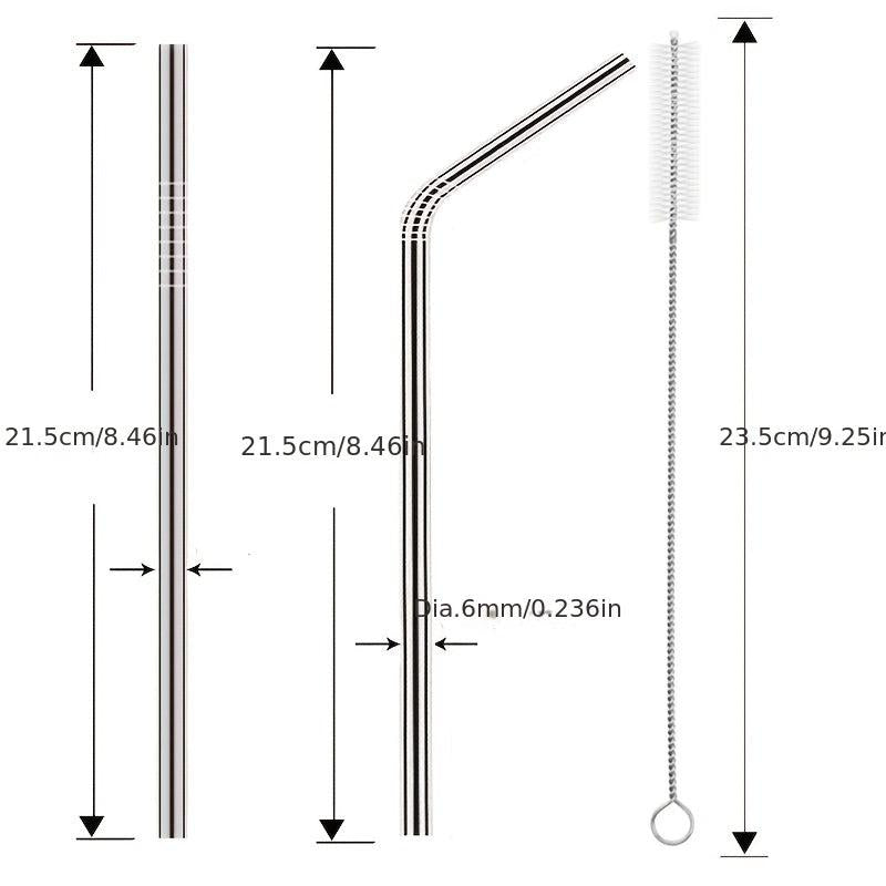 10pcs Reusable Stainless Steel Metal Straw Long Drinking Straws Dishwasher Safe