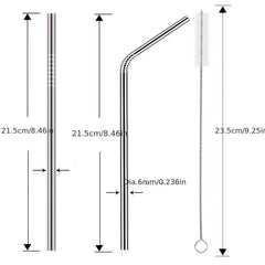 10pcs Reusable Stainless Steel Metal Straw Long Drinking Straws Dishwasher Safe