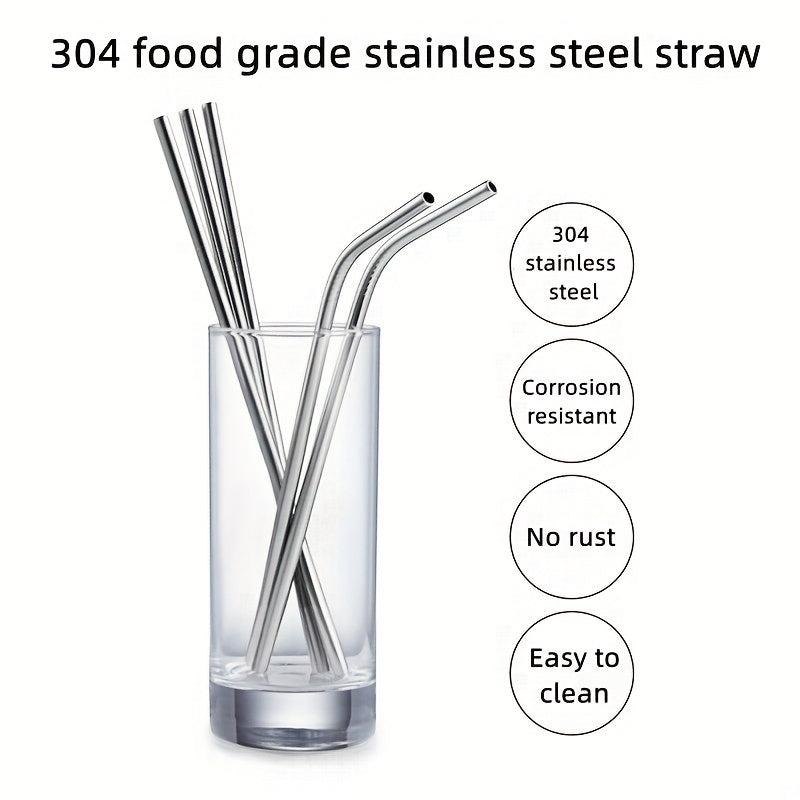 10pcs Reusable Stainless Steel Metal Straw Long Drinking Straws Dishwasher Safe