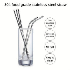 10pcs Reusable Stainless Steel Metal Straw Long Drinking Straws Dishwasher Safe