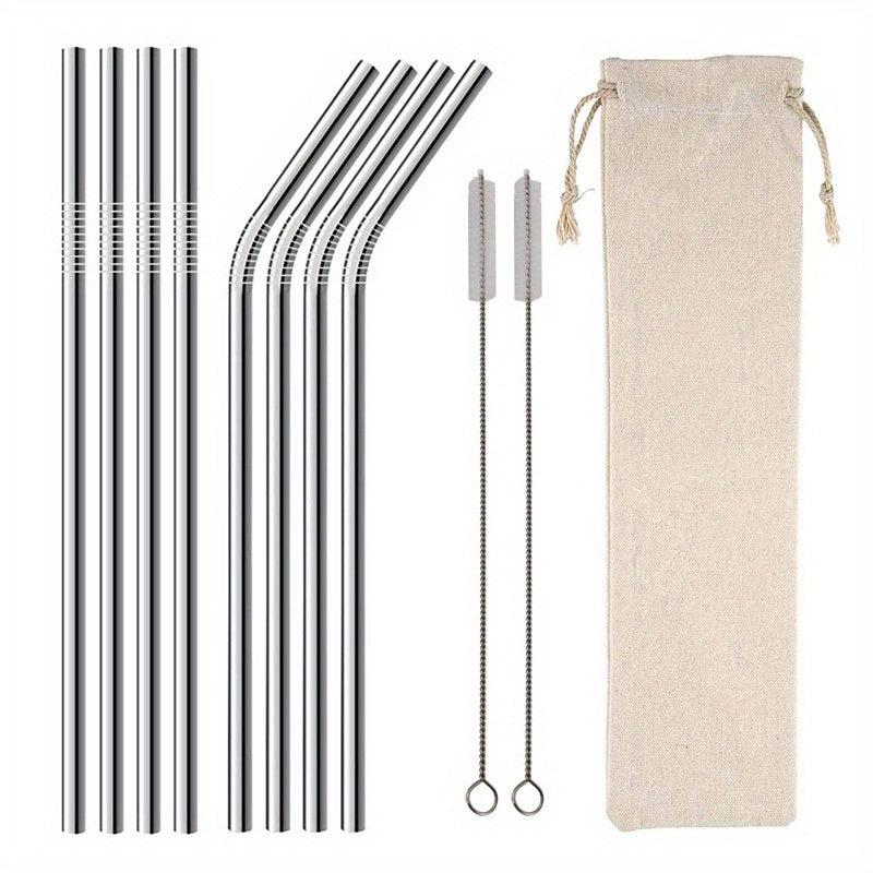10pcs Reusable Stainless Steel Metal Straw Long Drinking Straws Dishwasher Safe