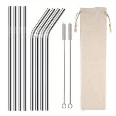 10pcs Reusable Stainless Steel Metal Straw Long Drinking Straws Dishwasher Safe