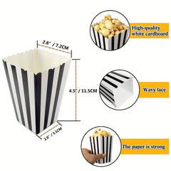 100 Mini Popcorn Boxes Movie Night Snack Bags Retro Black&White