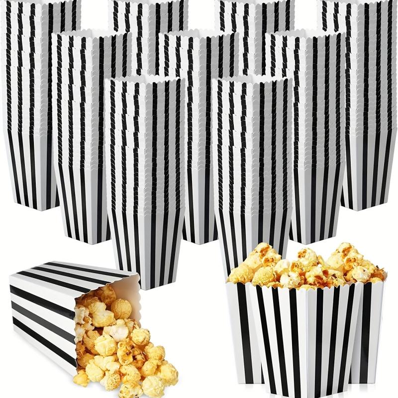 100 Mini Popcorn Boxes Movie Night Snack Bags Retro Black&White