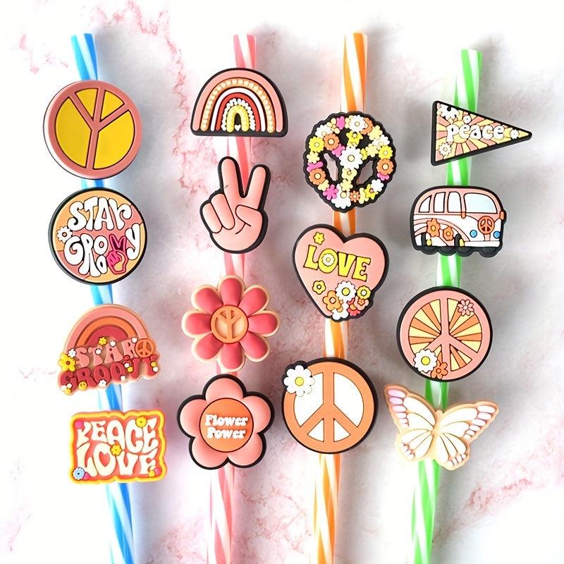 15pc Peace Love Butterfly Straw Toppers for Tumblers - Dust proof Straw Plug
