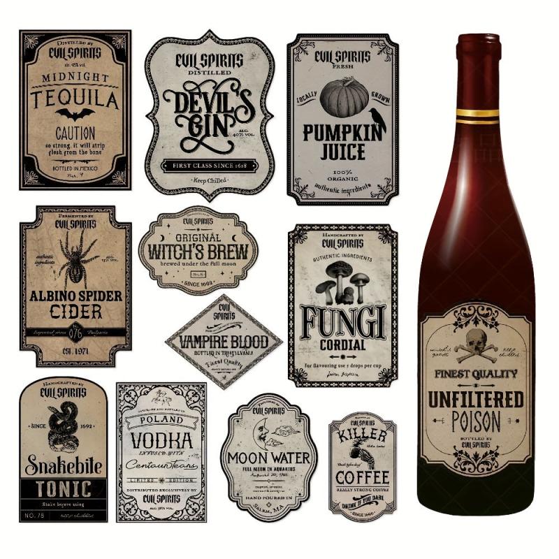 12pcs Vintage Halloween Animal Apothecary Bottle Labels