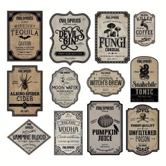 12pcs Vintage Halloween Animal Apothecary Bottle Labels