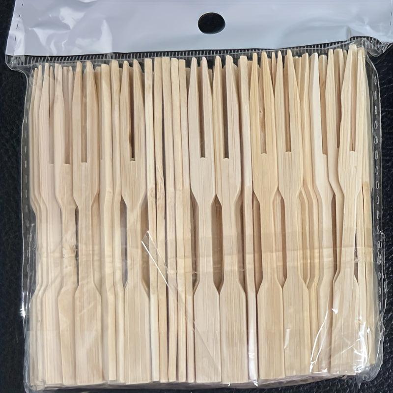 100pcs Disposable Fruit Fork Set Dessert Fork Heart Gourd Bamboo Flat Wood