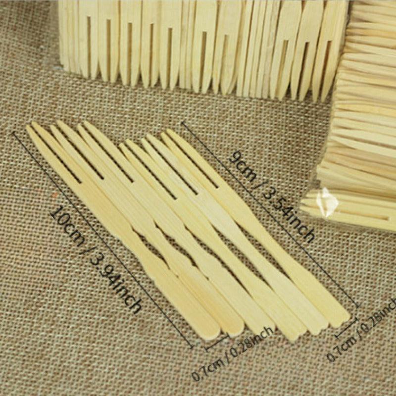 100pcs Disposable Fruit Fork Set Dessert Fork Heart Gourd Bamboo Flat Wood