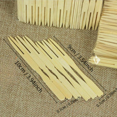 100pcs Disposable Fruit Fork Set Dessert Fork Heart Gourd Bamboo Flat Wood