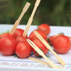 100pcs Disposable Fruit Fork Set Dessert Fork Heart Gourd Bamboo Flat Wood