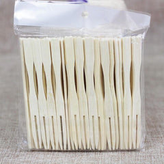 100pcs Disposable Fruit Fork Set Dessert Fork Heart Gourd Bamboo Flat Wood