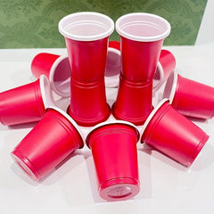 Red Mini Shot Glasses Disposable Plastic Drinking Cups 1.28oz