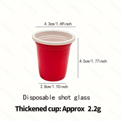 Red Mini Shot Glasses Disposable Plastic Drinking Cups 1.28oz