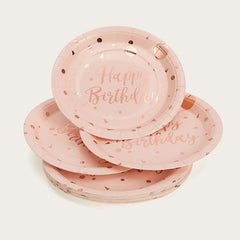 25pcs Pink & Rose Gold Birthday Party Tableware Set
