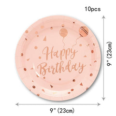 25pcs Pink & Rose Gold Birthday Party Tableware Set