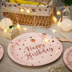 25pcs Pink & Rose Gold Birthday Party Tableware Set