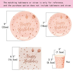 25pcs Pink & Rose Gold Birthday Party Tableware Set
