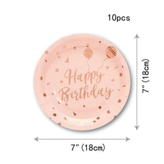25pcs Pink & Rose Gold Birthday Party Tableware Set