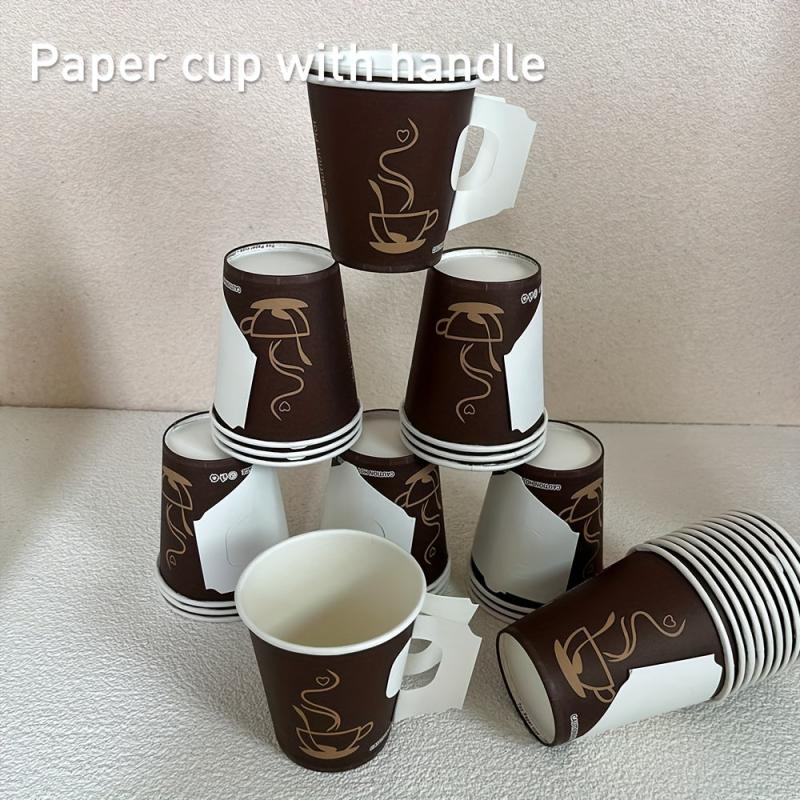 50pcs 7 Oz Disposable Paper Coffee Cups Handles Party Supplies