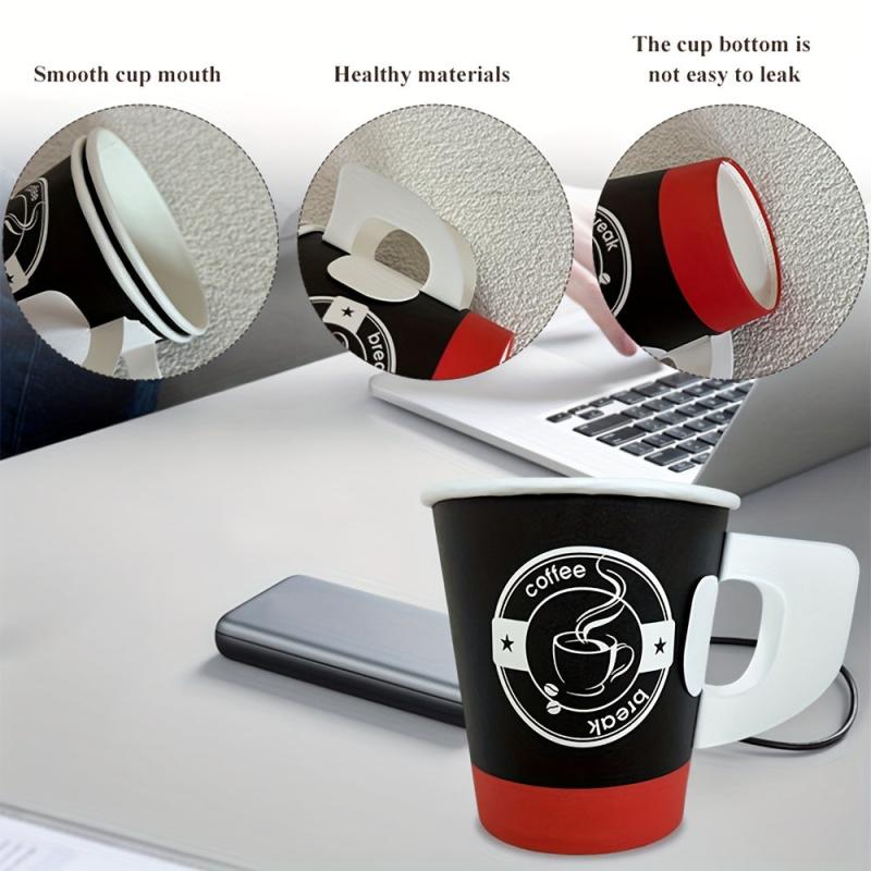 50pcs 7 Oz Disposable Paper Coffee Cups Handles Party Supplies