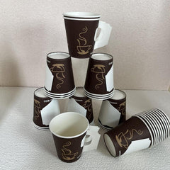 50pcs 7 Oz Disposable Paper Coffee Cups Handles Party Supplies
