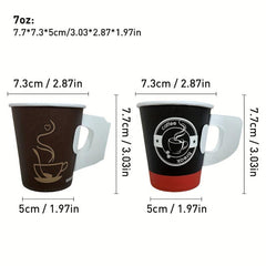 50pcs 7 Oz Disposable Paper Coffee Cups Handles Party Supplies