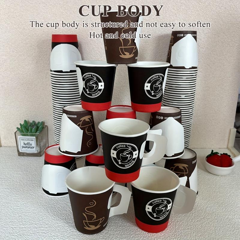 50pcs 7 Oz Disposable Paper Coffee Cups Handles Party Supplies