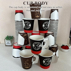 50pcs 7 Oz Disposable Paper Coffee Cups Handles Party Supplies