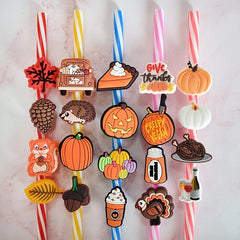 20PCS Thanksgiving Autumn Pumpkin Straw Toppers Set